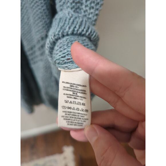 Free People Blue Linen Blend Open Knit Tunic Top - Picture 4 of 4